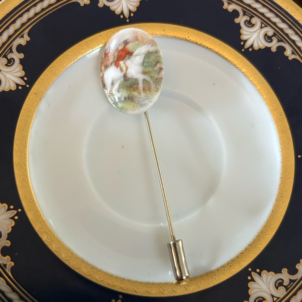 Vintage Porcelain Horseriding Stickpin
